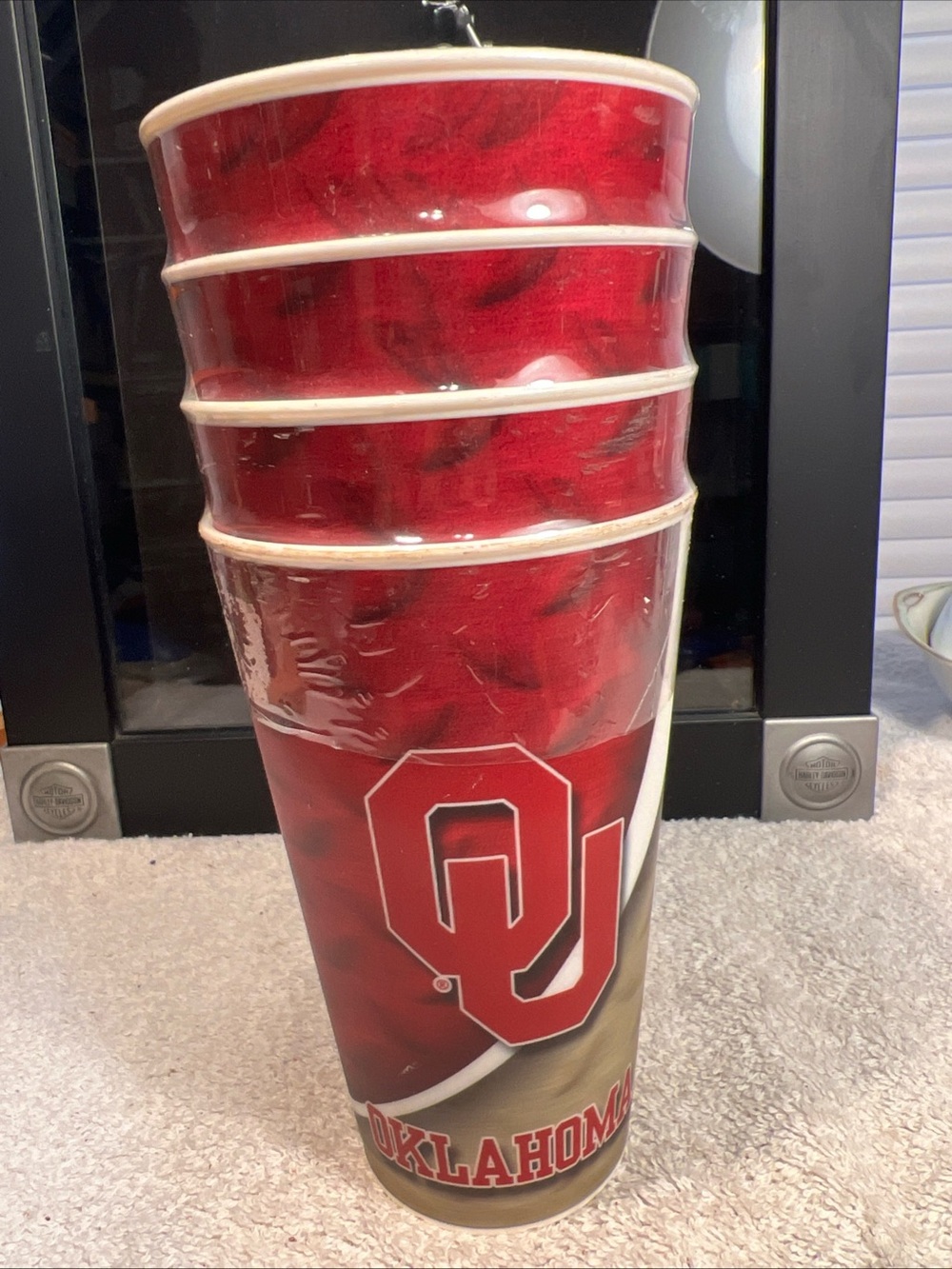 Set of 4 University Of Oklahoma Plastic Cups 3D Holographic Spiritcups NEW